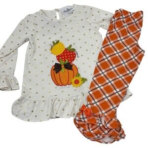 RARE EDITIONS Toddler Girl Size 4 Gold‎ Foil Dot Stacked Pumpkin Pants Set